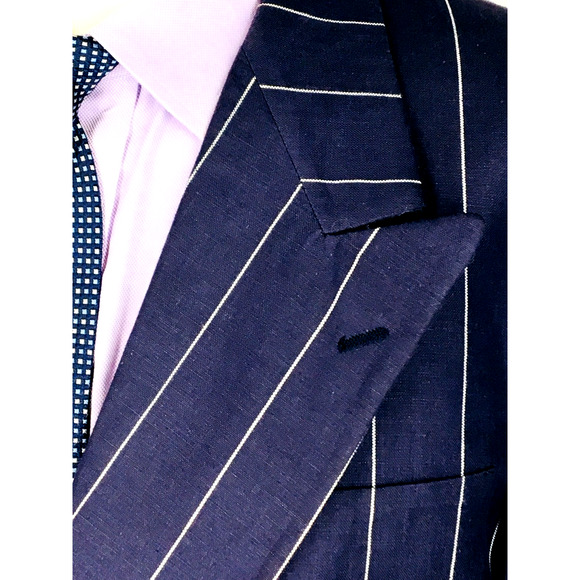 42L Jacobsons USA Mens Vintage Double Breasted Linen Wool Blazer Jacket Navy - Picture 8 of 14